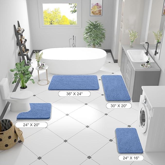 OLANLY Bathroom Rugs 24x16, Extra Soft Absorbent Chenille Bath Rugs, Rubber Backing Quick Dry, Machine Washable Bath Mats for Bathroom Floor, Tub and Shower, Home Decor Accessories, Cornflower Blue - ModernBath