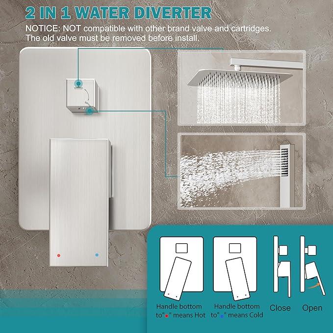 HoliSpa Brushed Nickel Shower System, Shower Faucet Set with 10-Inch Rain Showerhead and Handheld Spray, Wall Mounted High-Pressure Showerhead Combo Set Included Valve and Trim, Brushed Nickel - ModernBath
