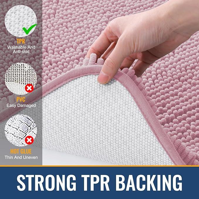 Arotive Bathroom Rugs 30x20, Extra Soft Absorbent Shaggy Chenille Bath Rugs, Machine Washable Rubber Backing Non-Slip Bath Mats for Bathroom Floor Tub and Shower, Home Decor Accessories, Dusty Rose - ModernBath