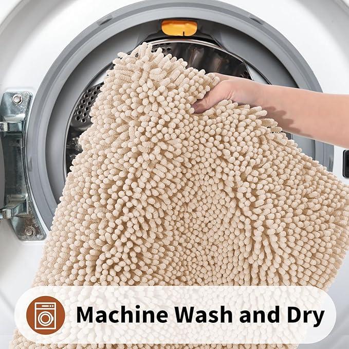 Yimobra Toilet Rugs U Shaped Washable - 24"x20" Non Slip Plush Contour Bath Rugs for Toilet - Super Soft Absorbent Quick Dry Toilet Mats for Bathroom,Beige - ModernBath