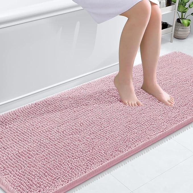 OLANLY Bathroom Rugs 70x24, Extra Soft Absorbent Chenille Bath Rugs, Rubber Backing Quick Dry, Machine Washable Bath Mats for Bathroom Floor, Tub and Shower, Home Decor Accessories, Dusty Rose - ModernBath