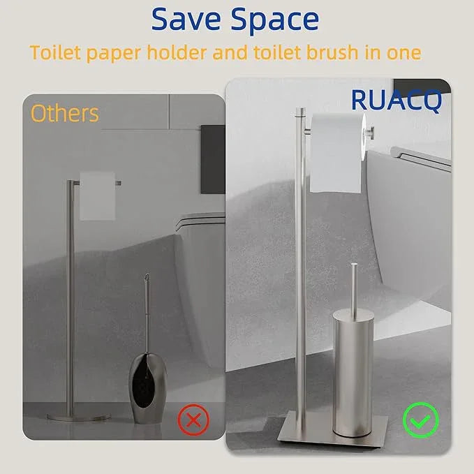 RUACQ Toilet Paper Holder Stand with Toilet Brush and Holder Set, 304 Stainless Steel Bathroom Toilet Tissue Paper Roll Holder Free Standing, Weighted Base, Heavy Duty (Brushed Nickel) - ModernBath