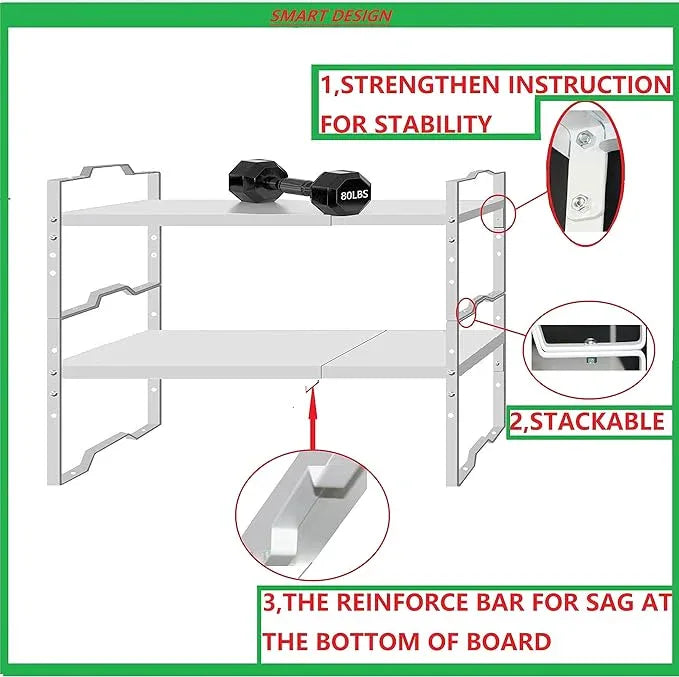 Jojocross Expandable Shelf for Cabinet Organizer Adjustable Stackable Spice Rack at Kitchen and Bathroom More, Counter Countertop Cupboard Organization Pantry Storage(MEDIUM/1PACK/WHITE) - ModernBath