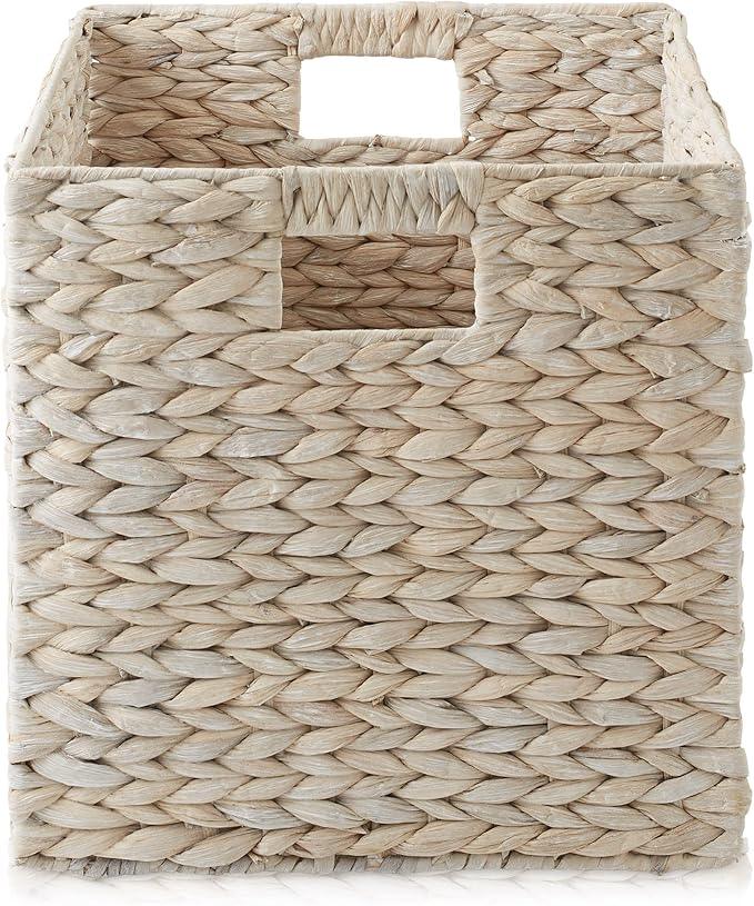 Casafield 12" x 12" Hyacinth Storage Baskets, Whitewash - Set of 2 Storage Organizers, Woven Wicker Cubes for Bathroom, Bedroom, Laundry, Shelves - ModernBath