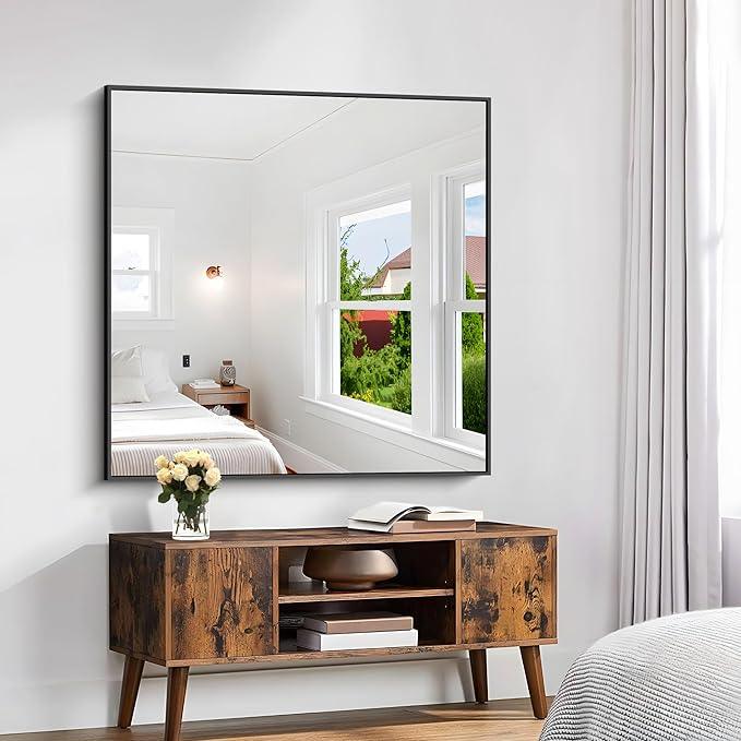 KOCUUY Black Square Mirror, 42"x42" Bathroom Mirrors for Over Sink, Large Black Wall Mounted Mirror, Metal Framed Mirror for Wall, Vanity Mirror for Bathroom Living Room Bedroom Dining Room - ModernBath