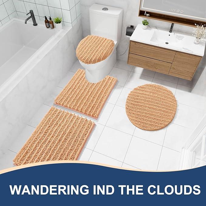 Arotive Luxury Chenille Bathroom Rug Mat, Extra Soft Thick Absorbent Shaggy Bath Rugs, Non-Slip Machine Wash Dry, Plush Bath Mats for Bathroom, Shower and Tub, 36x24, Peach - ModernBath