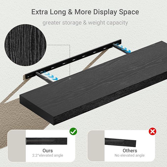Black Floating Shelves for Wall 10 inch Deep, 36” x 10.3” x 1.8”, Large Wall Shelves for Bedroom, Bathroom, Living Room, Kitchen, Office, Modern Shelf Home Decor with Invisible Bracket - ModernBath