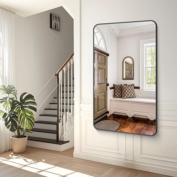 BONEWEI 60x36 inch Large Bathroom Mirror,Black Rectangle Mirror,Wall Mounted Bathroom Frame Vanity Mirror with Round Corner for Bedroom Living Room, Entryway Hangs Horizontal or Vertical - ModernBath