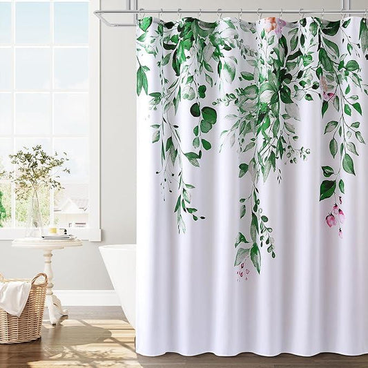 BOODII Hunter Green Plant Watercolor Shower Curtains 72 inches Long Floral Leaf Shower Curtain for Bathroom Botanical Leaves Hunter Green Eucalyptus Curtain Jungle Bathroom Decor 72x72 - ModernBath