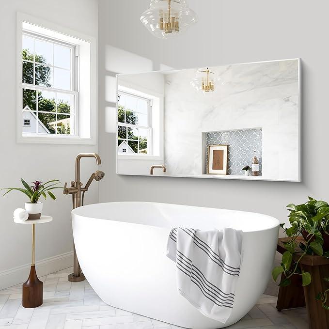 BONEWEI Silver Bathroom Mirror,60x36 inch Wall Mirror for Bathroom Wall Mounted,Large Rectangle Mirror for Bathroom Over Sink,Modern Metal Frame for Living Room,Bedroom Entryway,Horizontal/Vertical - ModernBath