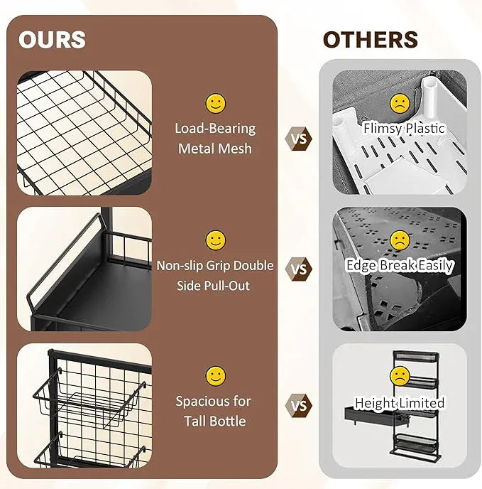 Under Sink Organizer Shelves, Pull Out Cabinet Organizers, Metal Hook Shelf Sliding Drawers for Kitchen Bathroom Closet Organization and Storage - ModernBath