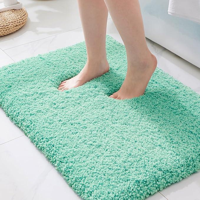 ILANGO Spa Blue Bathroom Rugs 24" × 17" Small Non Slip & Super Absorbent Extra Thick Soft, Washable Bath Mat for Floor, Microfiber Plush Shaggy Bath Rug with Rubber for Bathtub Shower Room Sink - ModernBath