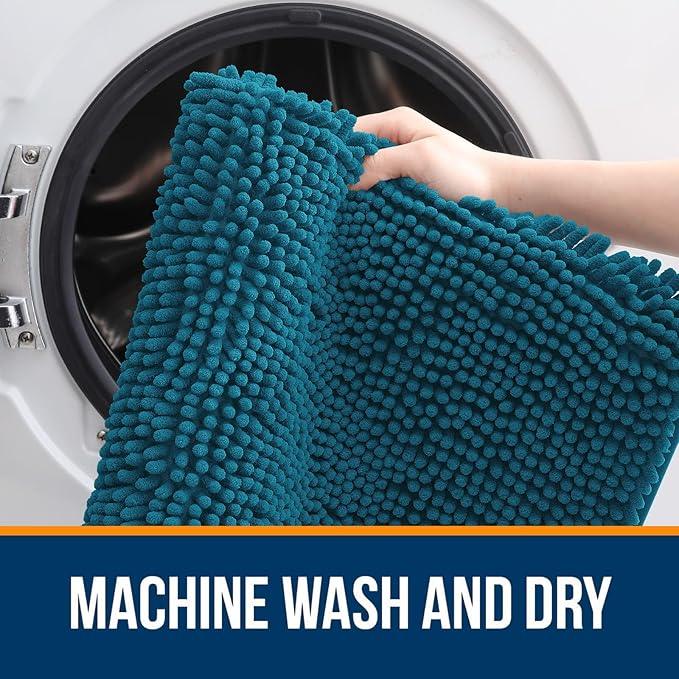 OLANLY Bathroom Rugs 47x17, Extra Soft Absorbent Chenille Bath Rugs, Rubber Backing Quick Dry, Machine Washable Bath Mats for Bathroom Floor, Tub and Shower, Home Decor Accessories, Peacock Blue - ModernBath