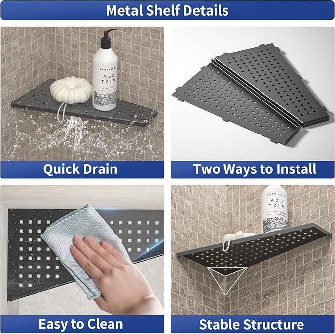 Corner Shower Shelf, 12" Trapezoid Grout in Shelf 304 Stainless Steel Grid Design Recessed Bathroom Shelf for Tiled Wall (Gunmetal, 12"-2 Pack) - ModernBath