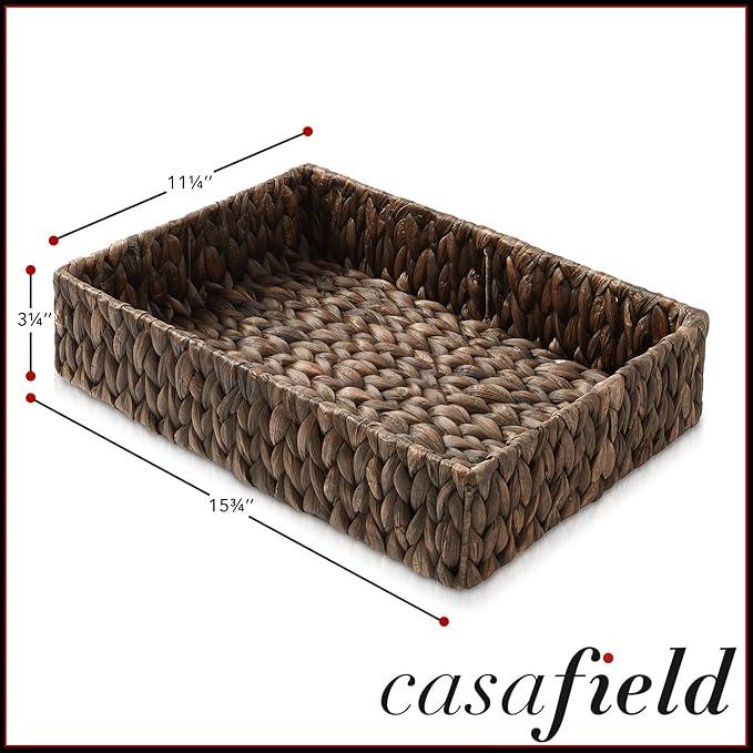 Casafield Set of 2 Bathroom Storage Baskets, Espresso - Water Hyacinth, 15.75" W x 11.25" D x 3.25" H, Woven Toilet Tank Topper Bins for Organizing Tissues, Toilet Paper, Toiletries, Shelves - ModernBath