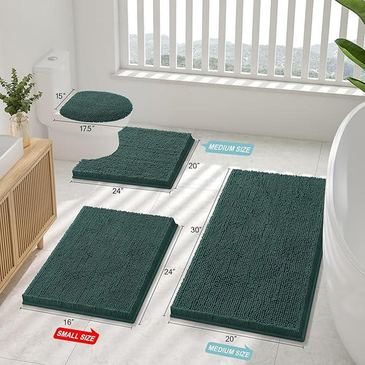 Smiry Luxury Chenille Bathroom Rugs 48x32, Extra Soft and Absorbent Shaggy Bath Mat, Machine Washable, Non-Slip Plush Carpet Runner for Tub, Shower, and Floor, Home Decor Accessories, Green - ModernBath