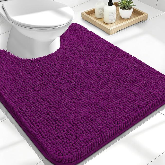 OLANLY Toilet Rugs U-Shaped 24x20, Extra Soft Absorbent Chenille Contour Bathroom Rugs for Toilet, Dry Quickly, Machine Washable, Non-Slip Bath Mat, Purple - ModernBath