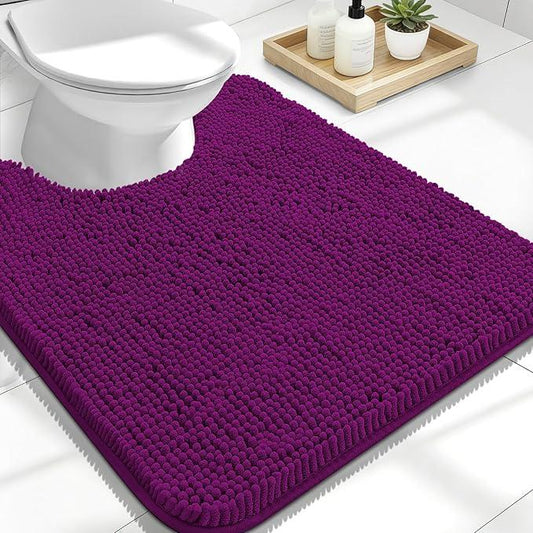 OLANLY Toilet Rugs U-Shaped 24x20, Extra Soft Absorbent Chenille Contour Bathroom Rugs for Toilet, Dry Quickly, Machine Washable, Non-Slip Bath Mat, Purple - ModernBath