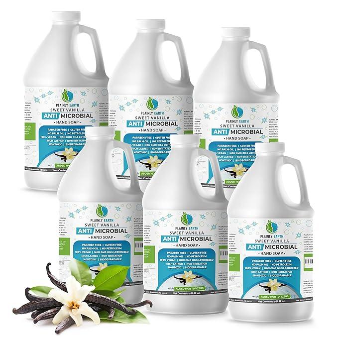 Plainly Earth Antimicrobial Liquid Hand Soap (6 x 64 Oz) - Antibacterial Soap Refill - Hand Soap Refill Bottle - Cruelty Free Moisturizing Soap, Sweet Vanilla - ModernBath