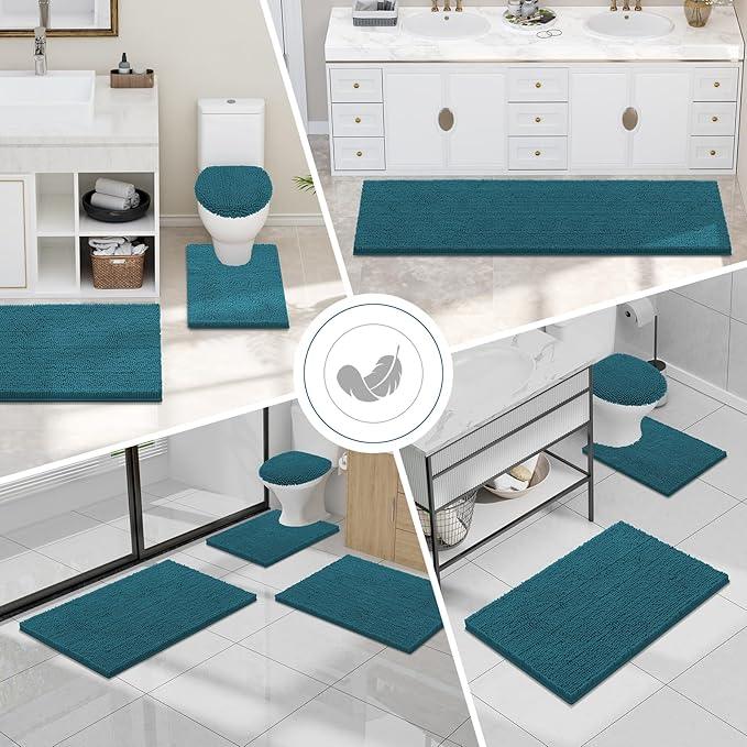 Smiry Luxury Chenille Bathroom Rugs 30x20, Extra Soft and Absorbent Shaggy Bath Mat, Machine Washable, Non-Slip Plush Carpet Runner for Tub, Shower, and Floor, Home Decor Accessories, Lake Blue - ModernBath