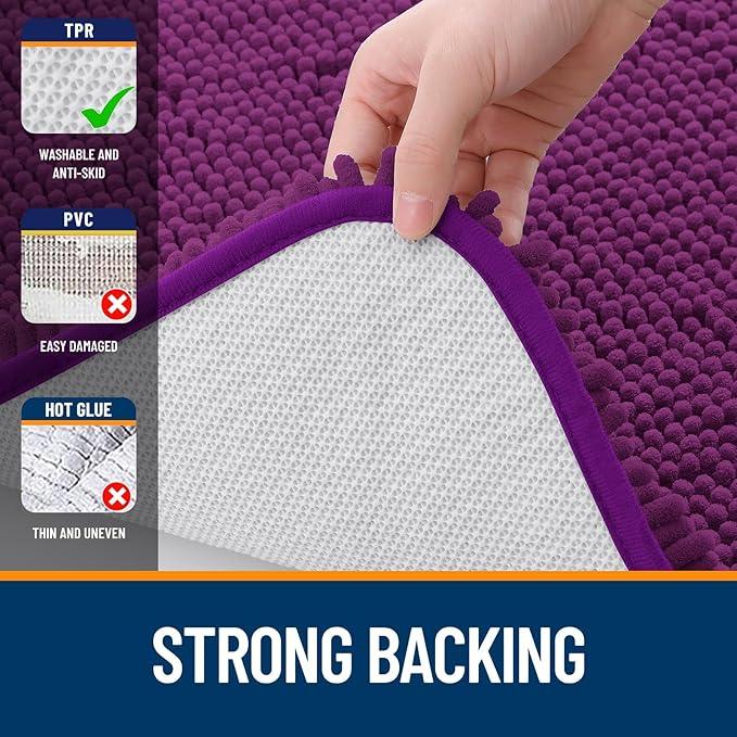 OLANLY Toilet Rugs U-Shaped 24x20, Extra Soft Absorbent Chenille Contour Bathroom Rugs for Toilet, Dry Quickly, Machine Washable, Non-Slip Bath Mat, Purple - ModernBath