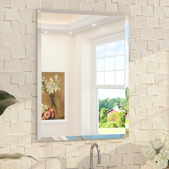 TETOTE 24" x 32" Rectangle Tempered Mirror with Frameless Beveled Edge for Vanity and Bathroom - ModernBath