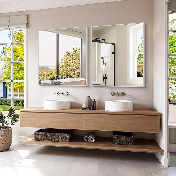 KOCUUY Silver Framed Mirror, 30"x36" Rectangle Bathroom Mirror for Wall, HD Tempered Glass, Anti-Rust Frame, Modern Design for Bathroom, Bedroom, Living Room, Entryway - ModernBath