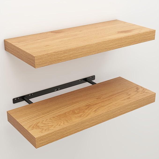Floating Shelves for Wall, Wall Mounted Rustic Wood Shelves for Bathroom, Bedroom, Living Room, Kitchen, Hanging Shelf for Books/Storage/Room Decor (Oak, 24") - ModernBath