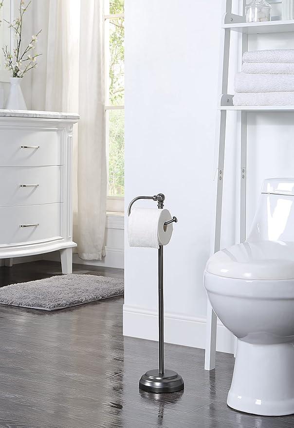 SunnyPoint Classic Bathroom Free Standing Toilet Tissue Paper Roll Holder Stand (Black Nickel) - ModernBath