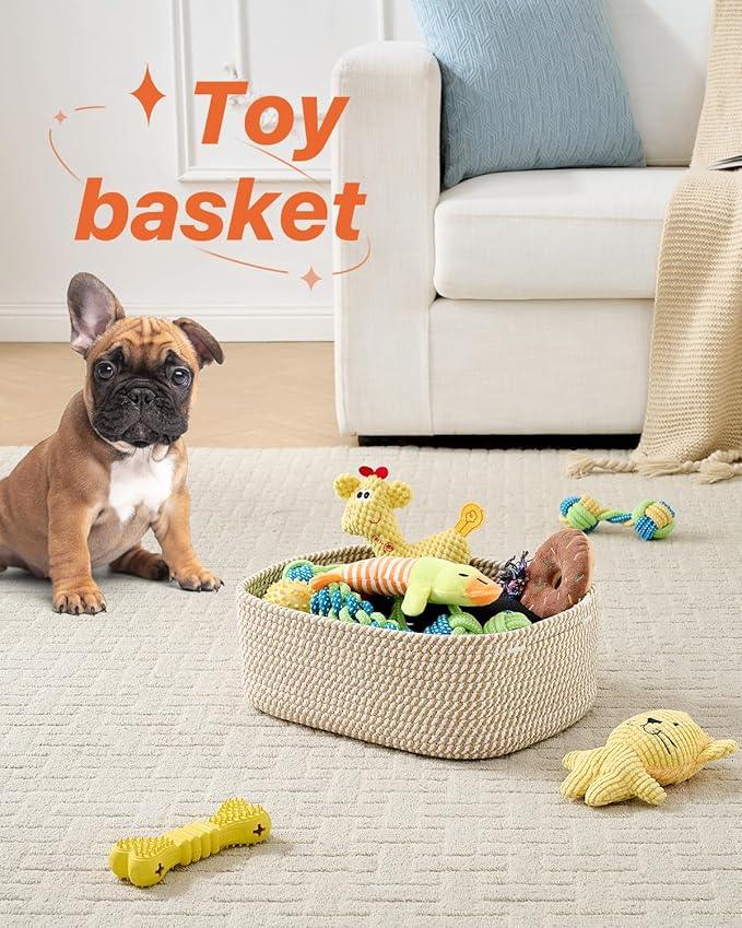 Small Woven Basket, 13.5 x 9.5 x 5 Inches, Storage Basket for Organizing, Cute Small Rope Shelf Closet Cube Storage Bins Baskets for Shelves, Dog Toy Gift Baskets Empty, 3 Pack Brown - ModernBath
