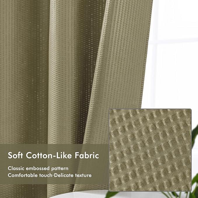 Mrs Awesome No Hook Shower Curtain with Snap-in Liner, Embossed Waffle Design Fabric Shower Curtain for Bathroom, Soft & Lightweight, 71x74, Taupe - ModernBath