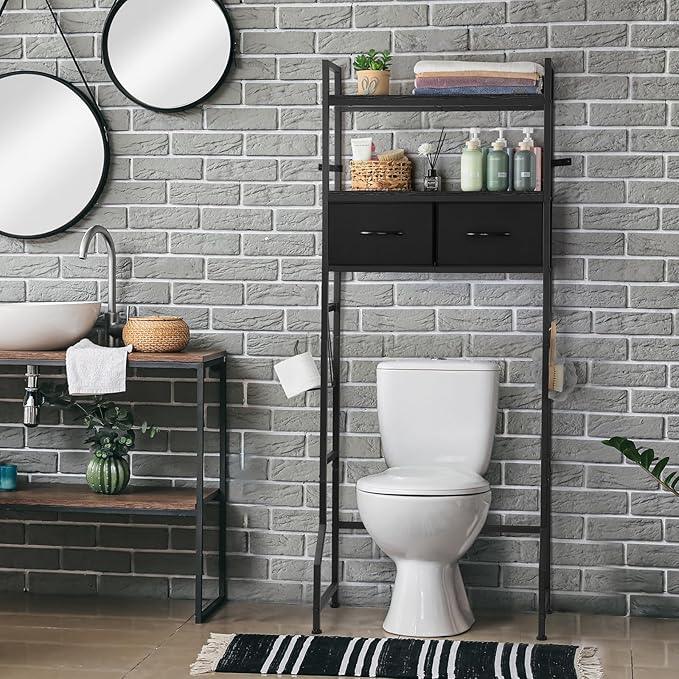 YBING Black Over The Toilet Storage Cabinet, Over Toilet Bathroom Organizer Freestanding, Above Toilet Storage Cabinet, Over Toilet Storage Shelf with Drawers - ModernBath