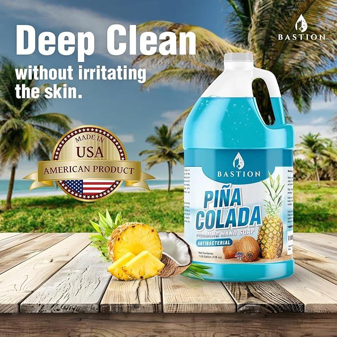 Bastion Foaming Antibacterial Hand Soap Refill – Pina Colada Scent, 1 Gallon (128 oz) – Bulk Moisturizing Hand Wash for Home, Office, Kitchen, Bathroom – Kills Germs, Softens Hands - ModernBath