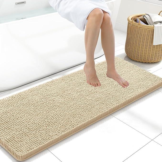 Arotive Bathroom Rugs 47x17, Extra Soft Absorbent Shaggy Chenille Bath Rugs, Machine Washable Rubber Backing Non-Slip Bath Mats for Bathroom Floor Tub and Shower, Home Decor Accessories, Beige - ModernBath