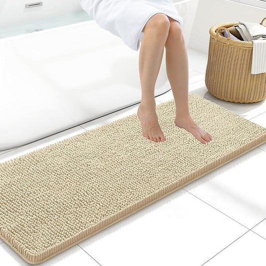 Arotive Bathroom Rugs 47x17, Extra Soft Absorbent Shaggy Chenille Bath Rugs, Machine Washable Rubber Backing Non-Slip Bath Mats for Bathroom Floor Tub and Shower, Home Decor Accessories, Beige - ModernBath