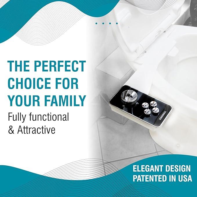 Throne Bidet Attachment - USA Patented - Non-Electric Self Cleaning Water Sprayer Toilet Bidet Seat Attachment, Double Nozzle (Frontal & Rear Wash), Easy Install (Black) - ModernBath