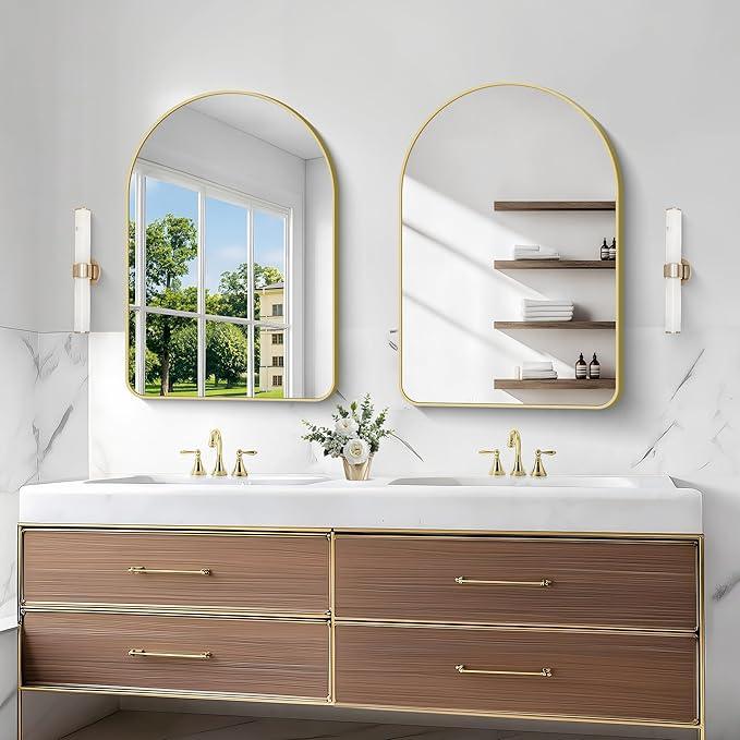 Arched Bathroom Mirror, 26"x38" Gold Arched Mirror for Bathroom, Wall Mounted Mirror, Vanity Wall Mirror Metal Frame for Bedroom, Entryway, Living Room, Hanging or Leaning Against Wall - ModernBath