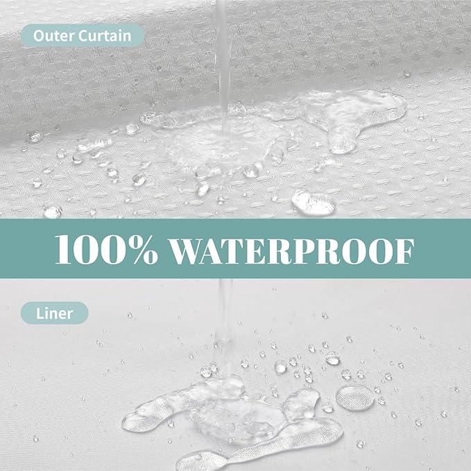 eachope White No Hook Waffle Weave Shower Curtain with snap-in Liner Replacement, 230GSM Waterproof Fabric Hotel Shower Curtain Set for Bathroom, Through Mesh Top Window,48Wx74H - ModernBath