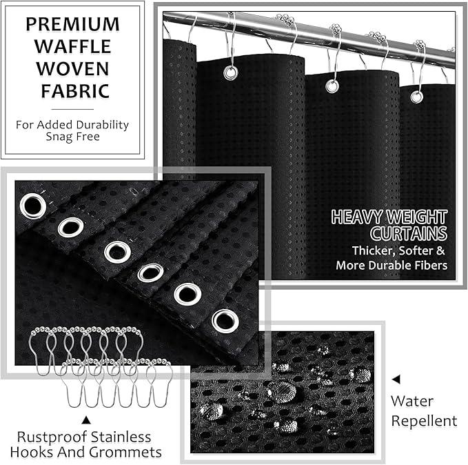 XLHOMO 8-Piece Matte Black Bathroom Set - Luxury Resin Bathroom Accessories Sets Complete with Shower Curtain and Rugs, Soap Dispenser, Toothbrush Holder, Cup, Apothecary Jars & Tray - ModernBath