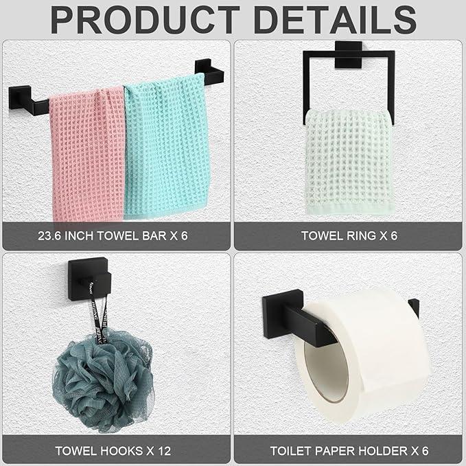 Gisafai 30 Pcs Black Bathroom Hardware Accessories Set 23.6 Inch Bath Towel Bar Kit Stainless Steel Bathroom Hardware Set Towel Racks Ring Robe Hooks Paper Holder for Wall Mounted - ModernBath