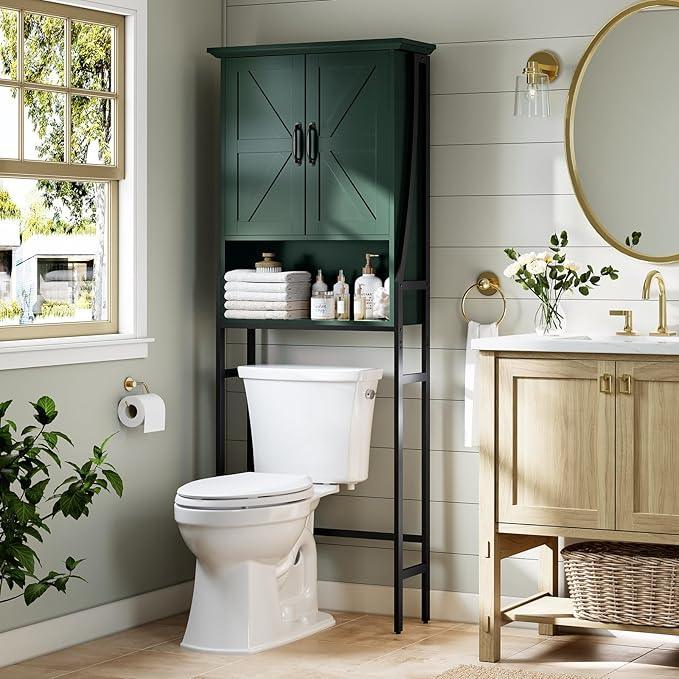 Over The Toilet Storage Cabinet, Over Toilet Bathroom Organizer with Barn Doors Above Toilet Storage Cabinet Spacesaver Behind Toilet Bathroom Organizer (Forest Green) - ModernBath