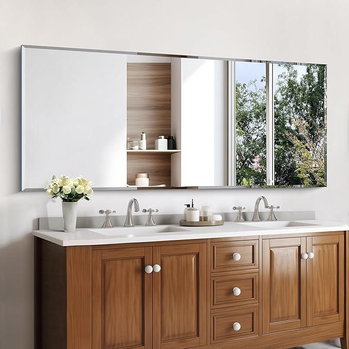 KOCUUY Beveled Mirror, 60x24 Inch Large Frameless Bathroom Mirror for Over Sink, Upgraded Shatterproof Beveled Unframed Design Mirror for Bathroom, Bedroom, Hang Horizontal/Vertical - ModernBath