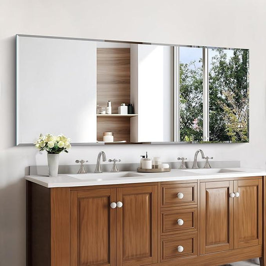 KOCUUY Beveled Mirror, 60x24 Inch Large Frameless Bathroom Mirror for Over Sink, Upgraded Shatterproof Beveled Unframed Design Mirror for Bathroom, Bedroom, Hang Horizontal/Vertical - ModernBath