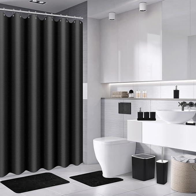 XLHOMO Bathroom Accessories Set - 25PC Black Bathroom Set, Bathroom Set with Shower Curtain and Rugs, Black Shower Curtain Set & Bathroom Rugs - ModernBath