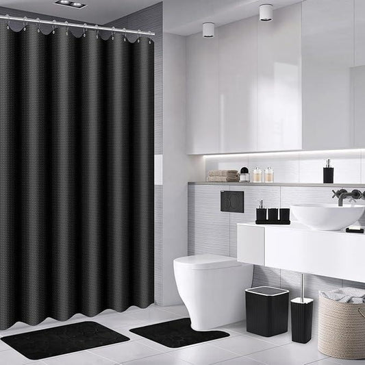 XLHOMO Bathroom Accessories Set - 25PC Black Bathroom Set, Bathroom Set with Shower Curtain and Rugs, Black Shower Curtain Set & Bathroom Rugs - ModernBath