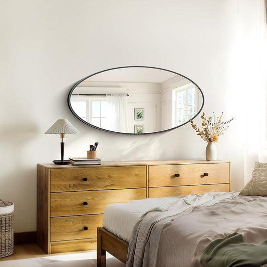 Bathroom Mirrors, 20" x40" Black Mirrors, Oval Vanity Mirrors, Metal Framed Wall Mounted Mirrors, Vertical/Horizontal Mirror for Bathroom Bedroom Entryway Living Room - ModernBath