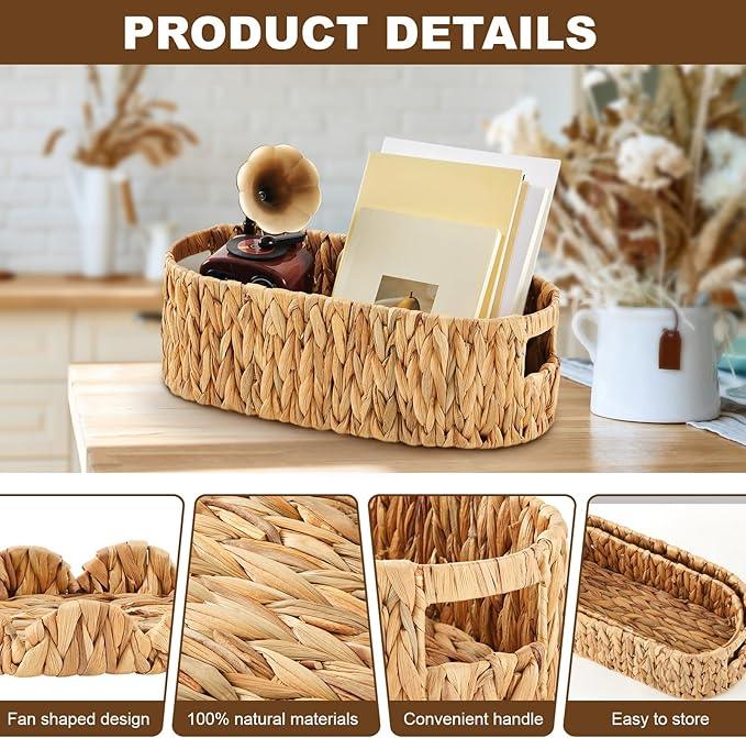 Wonderjune 2 Pack Toilet Paper Storage Basket with Lid Two Water Hyacinth Woven Wicker Bathroom Organizer Farmhouse Boho Decorative Toilet Tank Top Holder Bath Accessories - ModernBath