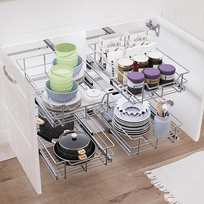 Pull Out Cabinet Organizer 20" W X 22" D, Slide Out Drawers For Kitchen Organizers and Storage, Pull Out Drawers For Cabinets Capacity Heavy Duty Caddy, Cabinet Shelves Chrome-Plated, Bathroom Pantry - ModernBath
