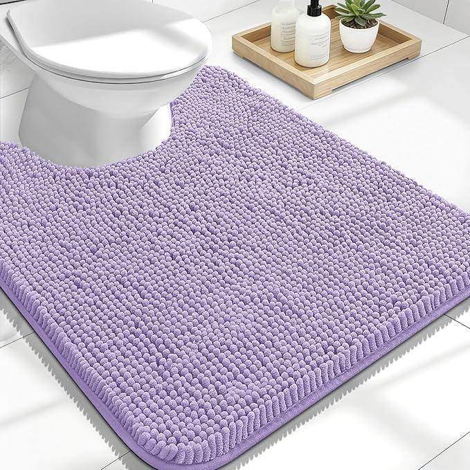 OLANLY Toilet Rugs U-Shaped 24x20, Extra Soft Absorbent Chenille Contour Bathroom Rugs for Toilet, Dry Quickly, Machine Washable, Non-Slip Bath Mat, Lavender - ModernBath