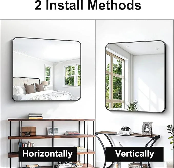 BONEWEI 36x40 inch Bathroom Mirror,Black Rectangle Mirror,Wall Mounted Bathroom Frame Vanity Mirror with Round Corner for Bedroom Living Room,Entryway Hangs Horizontal or Vertical - ModernBath